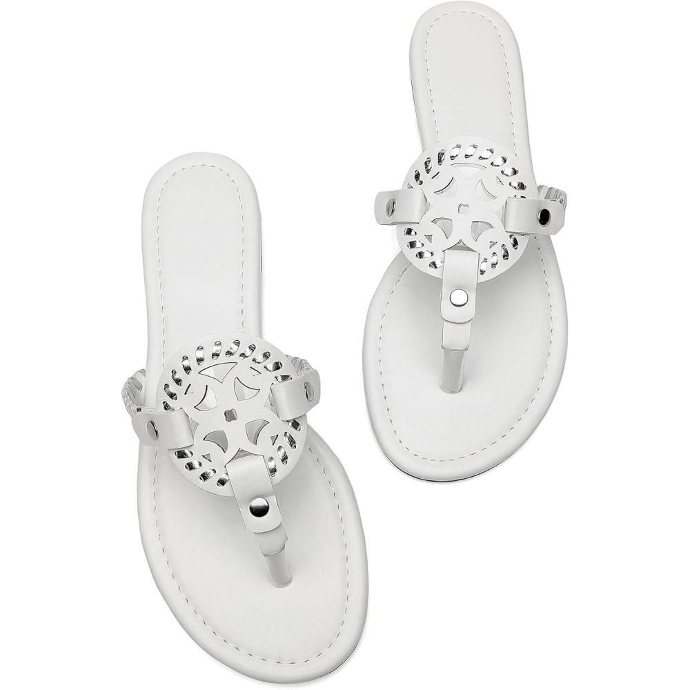 imagekatliu Womens Flat Sandals Flip Flop Thong Sandals Cute Dressy SandalsWhite