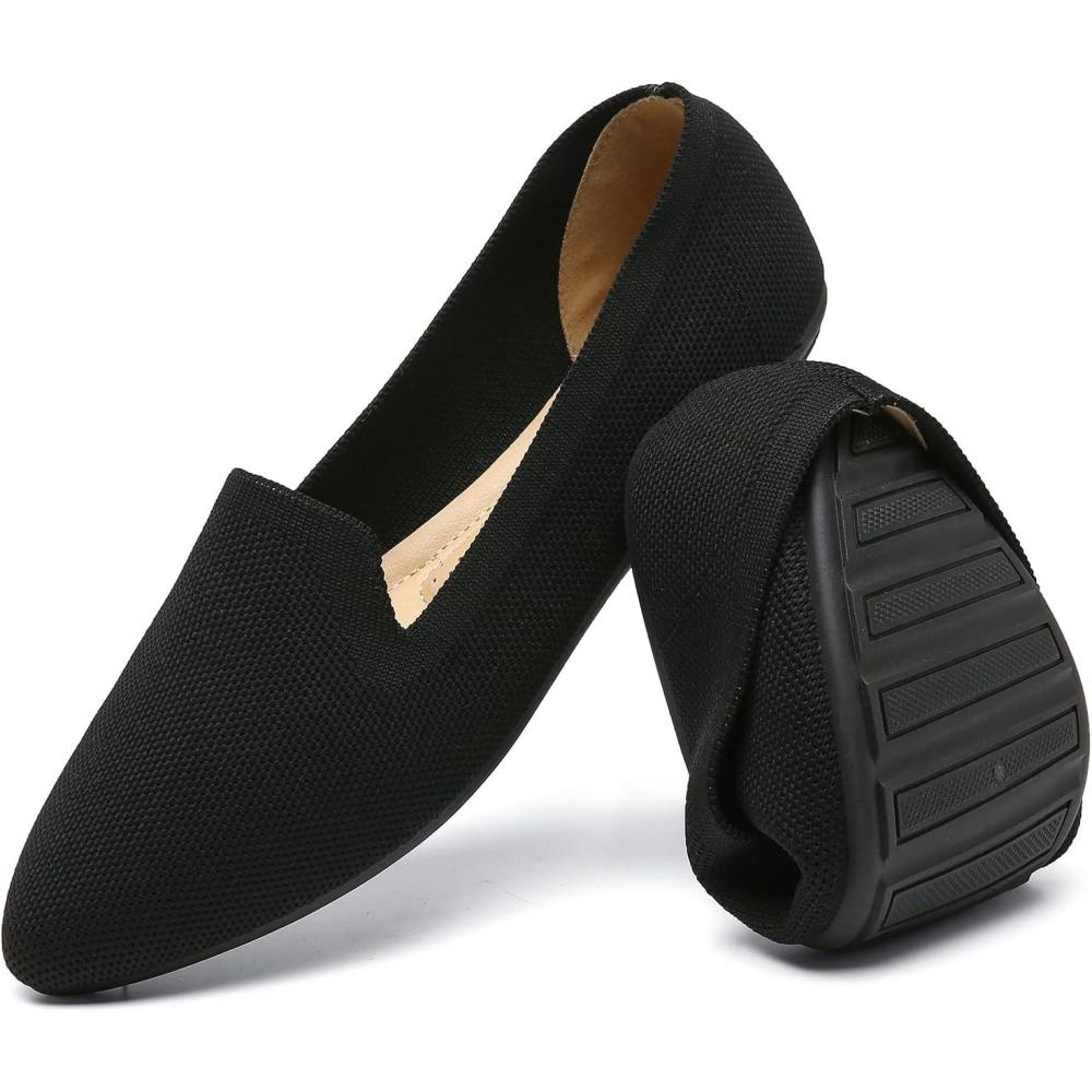 imagekatliu Womens Flats Knit Comfort Pointed Toe Ballet Flats Shoes Casual Slip On ShoesBlack