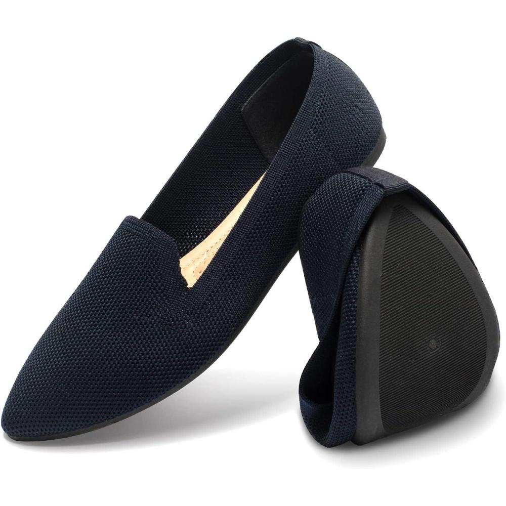 imagekatliu Womens Flats Knit Comfort Pointed Toe Ballet Flats Shoes Casual Slip On ShoesDark Blue
