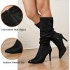 katliu Women Suede Knee High Boots Pointed Toe Stiletto Boot Slouchy Zipper High Heel Boots(Black)