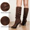 katliu Women Suede Knee High Boots Pointed Toe Stiletto Boot Slouchy Zipper High Heel Boots(Brown)
