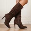 katliu Women Suede Knee High Boots Pointed Toe Stiletto Boot Slouchy Zipper High Heel Boots(Brown)