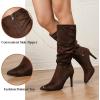 katliu Women Suede Knee High Boots Pointed Toe Stiletto Boot Slouchy Zipper High Heel Boots(Brown)