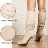 katliu Women Suede Knee High Boots Pointed Toe Stiletto Boot Slouchy Zipper High Heel Boots(Ivory)