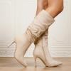 katliu Women Suede Knee High Boots Pointed Toe Stiletto Boot Slouchy Zipper High Heel Boots(Ivory)