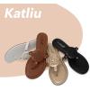 katliu Women’s Flat Sandals Flip Flop Sandals Comfortable Dressy Thong Sandals(Gold)