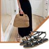 katliu Women’s Flat Sandals Strappy Studded Sandals Gladiator Sandals with Ankle Strap(Black)