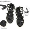 katliu Women’s Flat Sandals Strappy Studded Sandals Gladiator Sandals with Ankle Strap(Black)