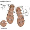 katliu Women’s Flat Sandals Strappy Studded Sandals Gladiator Sandals with Ankle Strap(Clear)