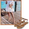 katliu Women’s Flat Sandals Strappy Studded Sandals Gladiator Sandals with Ankle Strap(Dark Brown)