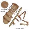 katliu Women’s Flat Sandals Strappy Studded Sandals Gladiator Sandals with Ankle Strap(Dark Brown)