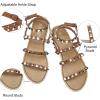 katliu Women’s Flat Sandals Strappy Studded Sandals Gladiator Sandals with Ankle Strap(Dark Brown)