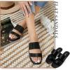 katliu Women’s Flat Sandals Two Strap Slide Sandals Open Toe(All Black)