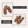 katliu Women’s Flat Sandals Two Strap Slide Sandals Open Toe(Brown)