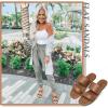 katliu Women’s Flat Sandals Two Strap Slide Sandals Open Toe(Brown)