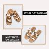 katliu Women’s Flat Sandals Two Strap Slide Sandals Open Toe(Cow Print Brown)