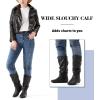katliu Women’s Slouchy Mid Calf Boots Zip up Flat Boots(Black)