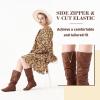 katliu Women’s Slouchy Mid Calf Boots Zip up Flat Boots(Brown)