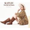 katliu Women’s Slouchy Mid Calf Boots Zip up Flat Boots(Brown)