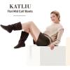 katliu Women’s Slouchy Mid Calf Boots Zip up Flat Boots(Faux Suede Brown)