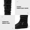 katliu Women’s Slouchy Mid Calf Boots Zip up Flat Boots(Night Black)