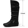 katliu Women’s Slouchy Mid Calf Boots Zip up Flat Boots(Night Black)