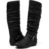 katliu Women’s Slouchy Mid Calf Boots Zip up Flat Boots(Night Black)