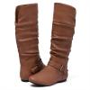 katliu Women’s Slouchy Mid Calf Boots Zip up Flat Boots(Russet)