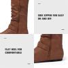 katliu Women’s Slouchy Mid Calf Boots Zip up Flat Boots(Russet)
