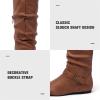katliu Women’s Slouchy Mid Calf Boots Zip up Flat Boots(Russet)