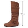 katliu Women’s Slouchy Mid Calf Boots Zip up Flat Boots(Russet)