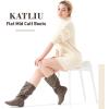 katliu Women’s Slouchy Mid Calf Boots Zip up Flat Boots(Tan)