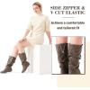 katliu Women’s Slouchy Mid Calf Boots Zip up Flat Boots(Tan)