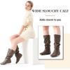 katliu Women’s Slouchy Mid Calf Boots Zip up Flat Boots(Tan)