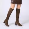 katliu Women’s Thigh High Boots Sexy Stacked Block Heel Boots Over the Knee(Khaki)