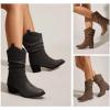 katliu Women’s Western Cowboy Boots with Pull-Up Tabs Mid-Calf Boots Low Heel Black Size 9.5