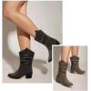 katliu Women’s Western Cowboy Boots with Pull-Up Tabs Mid-Calf Boots Low Heel Black Size 9.5