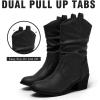 katliu Women’s Western Cowboy Boots with Pull-Up Tabs Mid-Calf Boots Low Heel Black Size 9.5