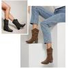 katliu Women’s Western Cowboy Boots with Pull-Up Tabs Mid-Calf Boots Low Heel Khaki Size 9.5