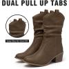 katliu Women’s Western Cowboy Boots with Pull-Up Tabs Mid-Calf Boots Low Heel Khaki Size 9.5