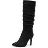 katliu Women Suede Knee High Boots Pointed Toe Stiletto Boot Slouchy Zipper High Heel Boots(Black)