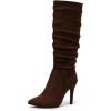 katliu Women Suede Knee High Boots Pointed Toe Stiletto Boot Slouchy Zipper High Heel Boots(Brown)