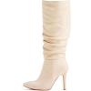 katliu Women Suede Knee High Boots Pointed Toe Stiletto Boot Slouchy Zipper High Heel Boots(Ivory)
