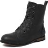 katliu Women’s Combat Boots Lace up Military Ankle Boots Side Zipper Round Toe Booties(Black)