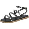 katliu Women’s Flat Sandals Strappy Studded Sandals Gladiator Sandals with Ankle Strap(Black)