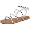 katliu Women’s Flat Sandals Strappy Studded Sandals Gladiator Sandals with Ankle Strap(Clear)