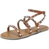 katliu Women’s Flat Sandals Strappy Studded Sandals Gladiator Sandals with Ankle Strap(Dark Brown)