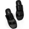 katliu Women’s Flat Sandals Two Strap Slide Sandals Open Toe(All Black)