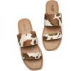 katliu Women’s Flat Sandals Two Strap Slide Sandals Open Toe(Cow Print Brown)