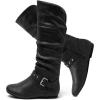 katliu Women’s Slouchy Mid Calf Boots Zip up Flat Boots(Night Black)